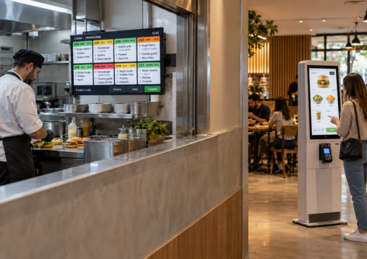 Schermata KDS con ticket di cucina